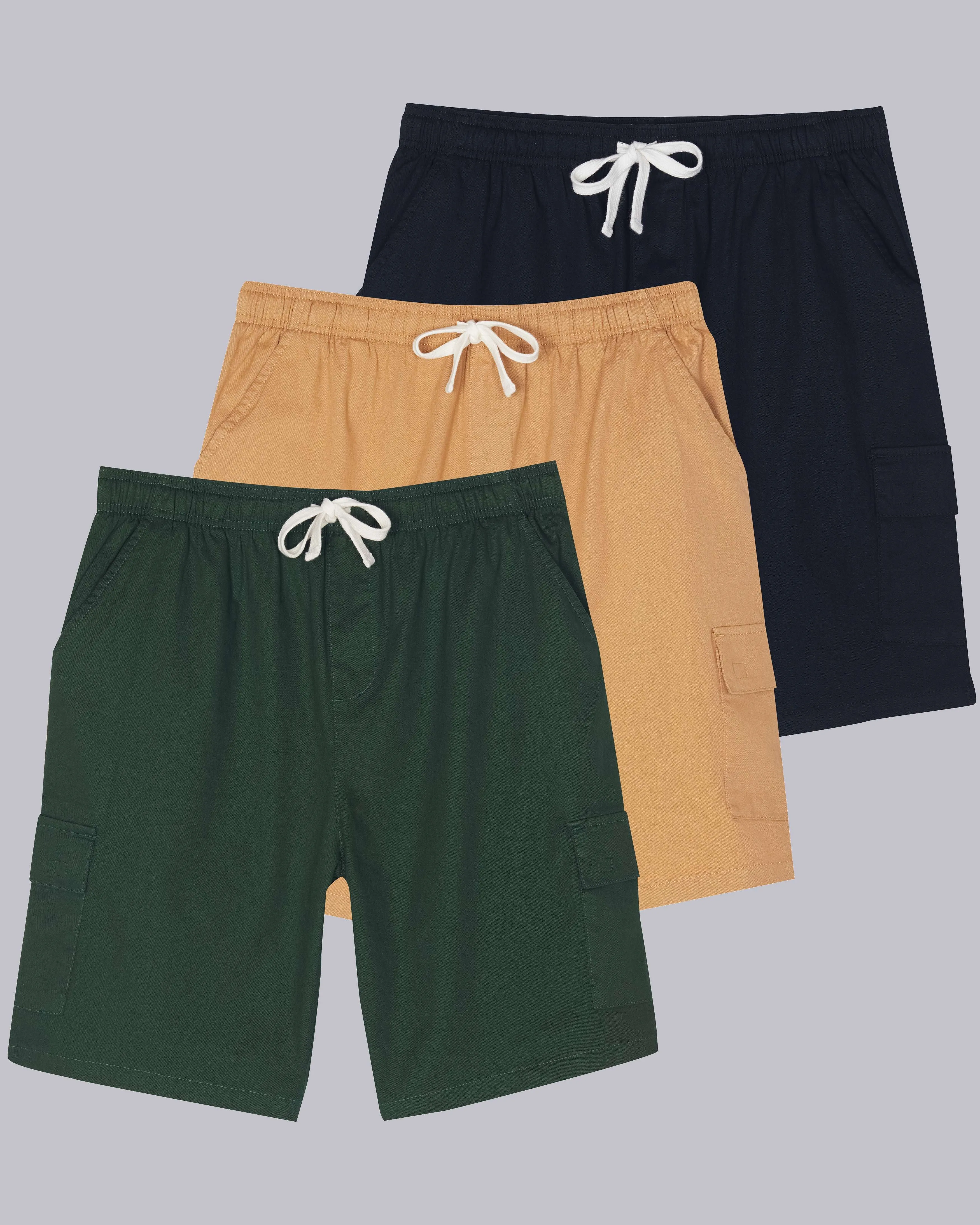 3 Pack: Men's 9 Elastic Waistband Cargo Shorts