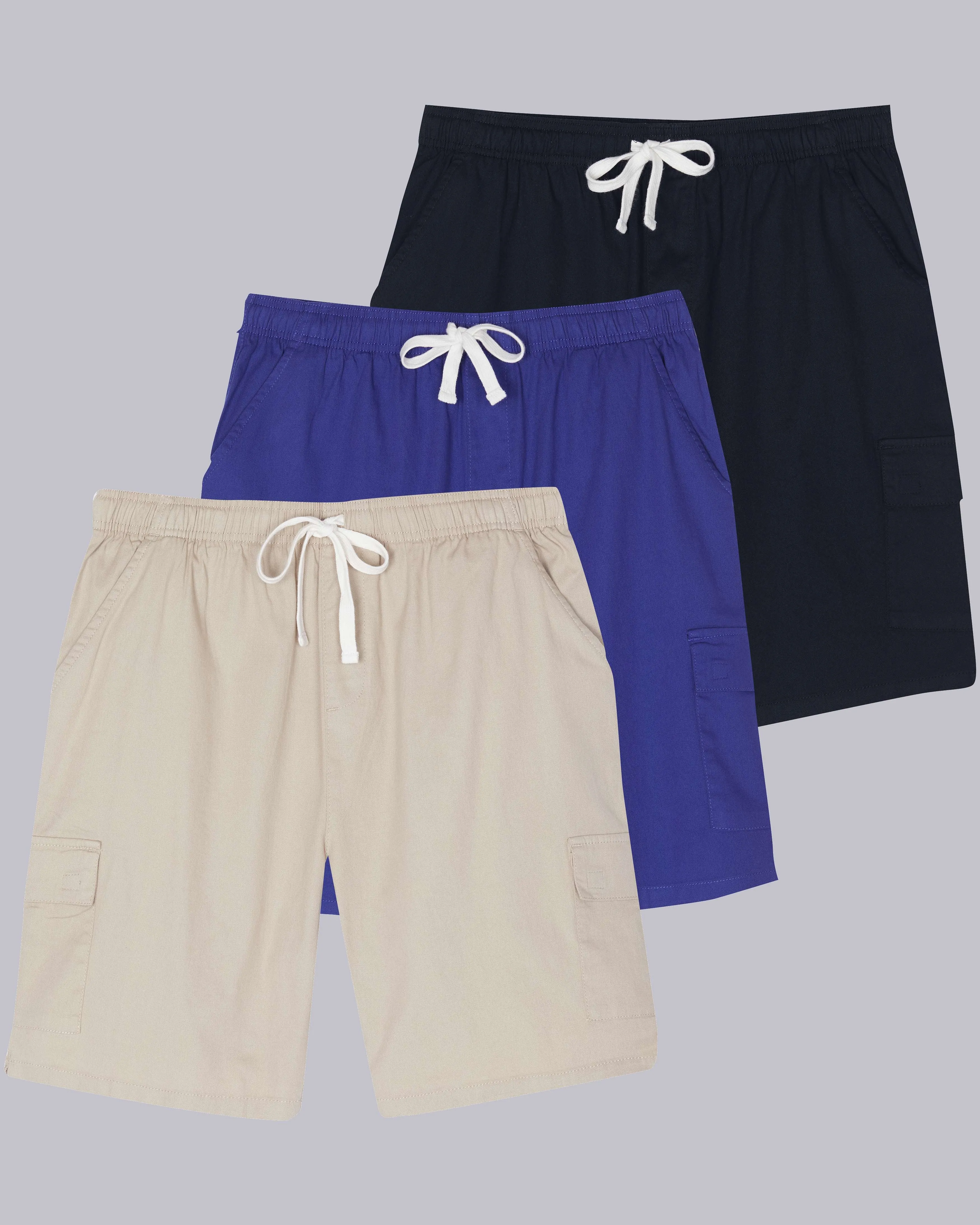 3 Pack: Men's 9 Elastic Waistband Cargo Shorts