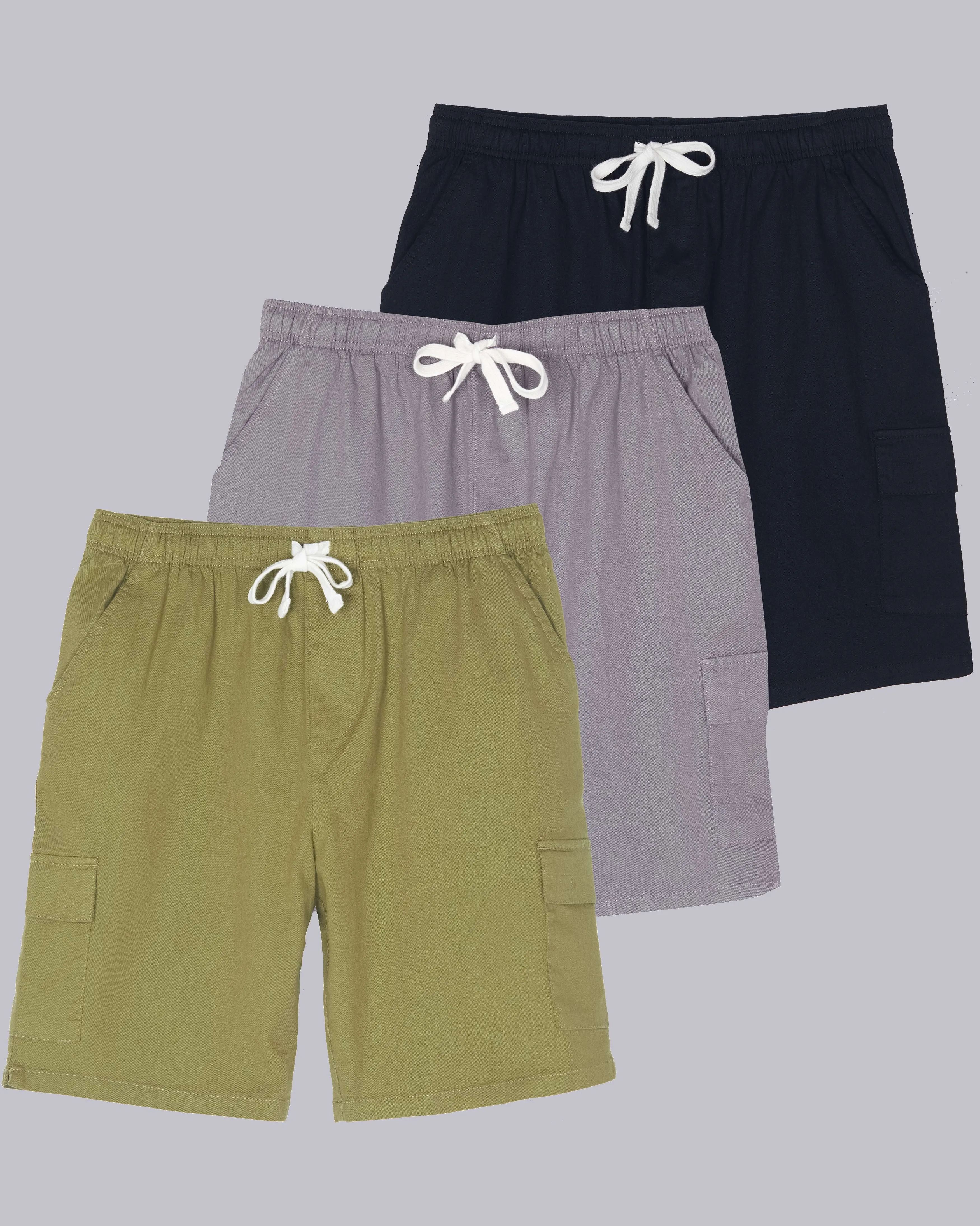 3 Pack: Men's 9 Elastic Waistband Cargo Shorts