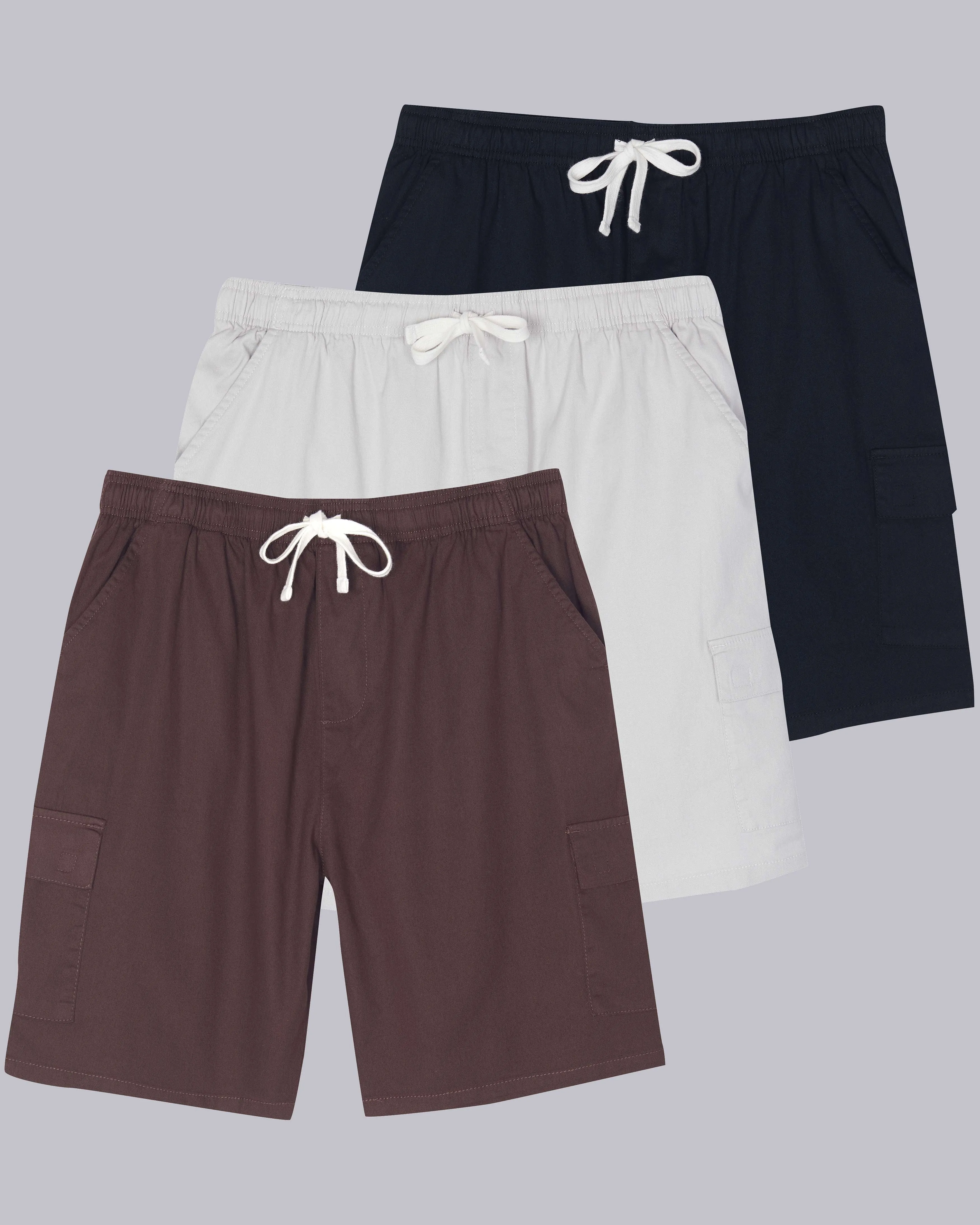 3 Pack: Men's 9 Elastic Waistband Cargo Shorts