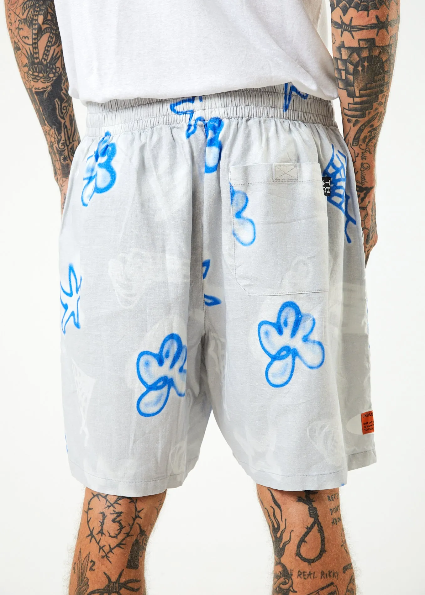 AFENDS Mens Planetary - Elastic Waist Shorts - Smoke