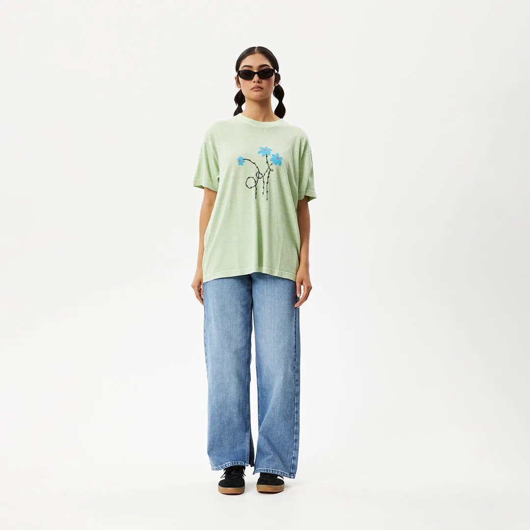 AFENDS Womens Bouquet Slay - Oversized Graphic T-Shirt - Worn Pistachio