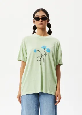 AFENDS Womens Bouquet Slay - Oversized Graphic T-Shirt - Worn Pistachio