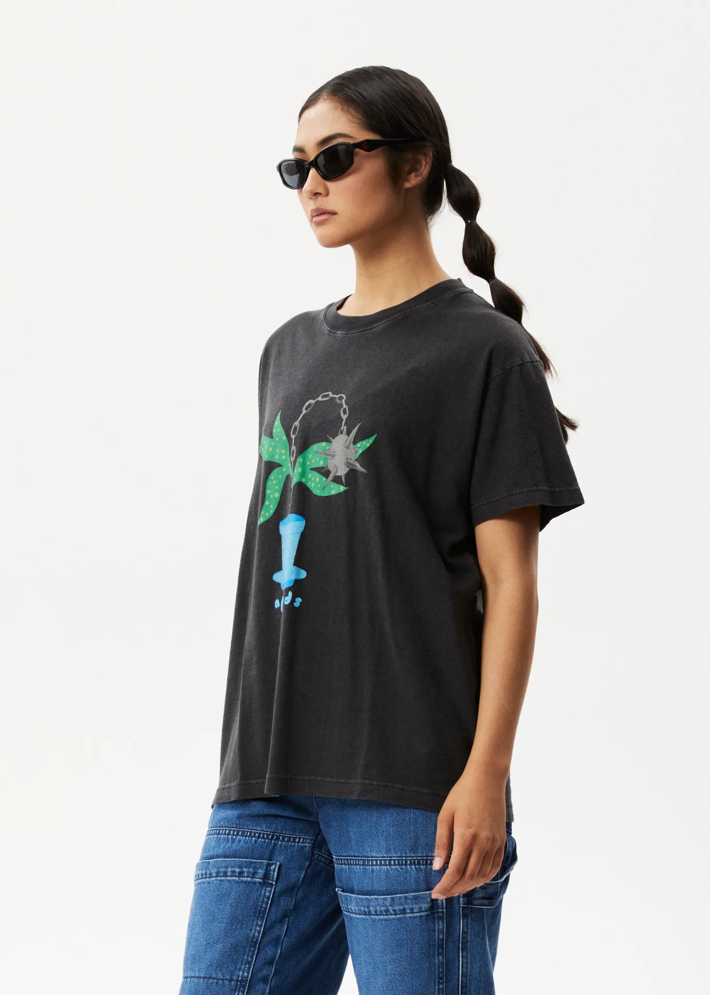 AFENDS Womens Elliot Slay - Oversized Graphic T-Shirt - Stone Black