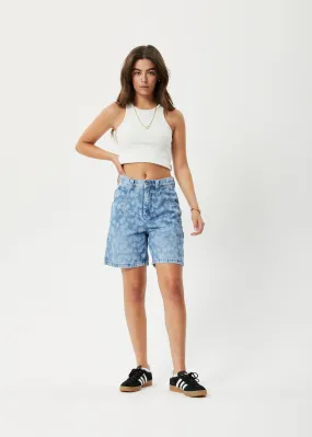 AFENDS Womens Fink Emilie - Denim Carpenter Shorts - Worn Blue Daisy