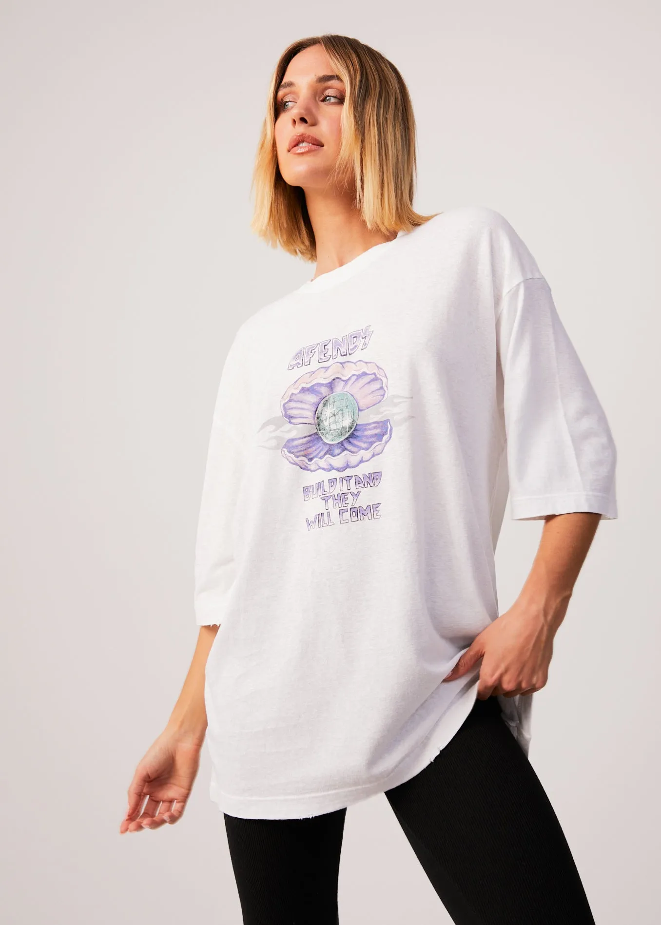 AFENDS Womens Shell - Oversized Graphic T-Shirt - White