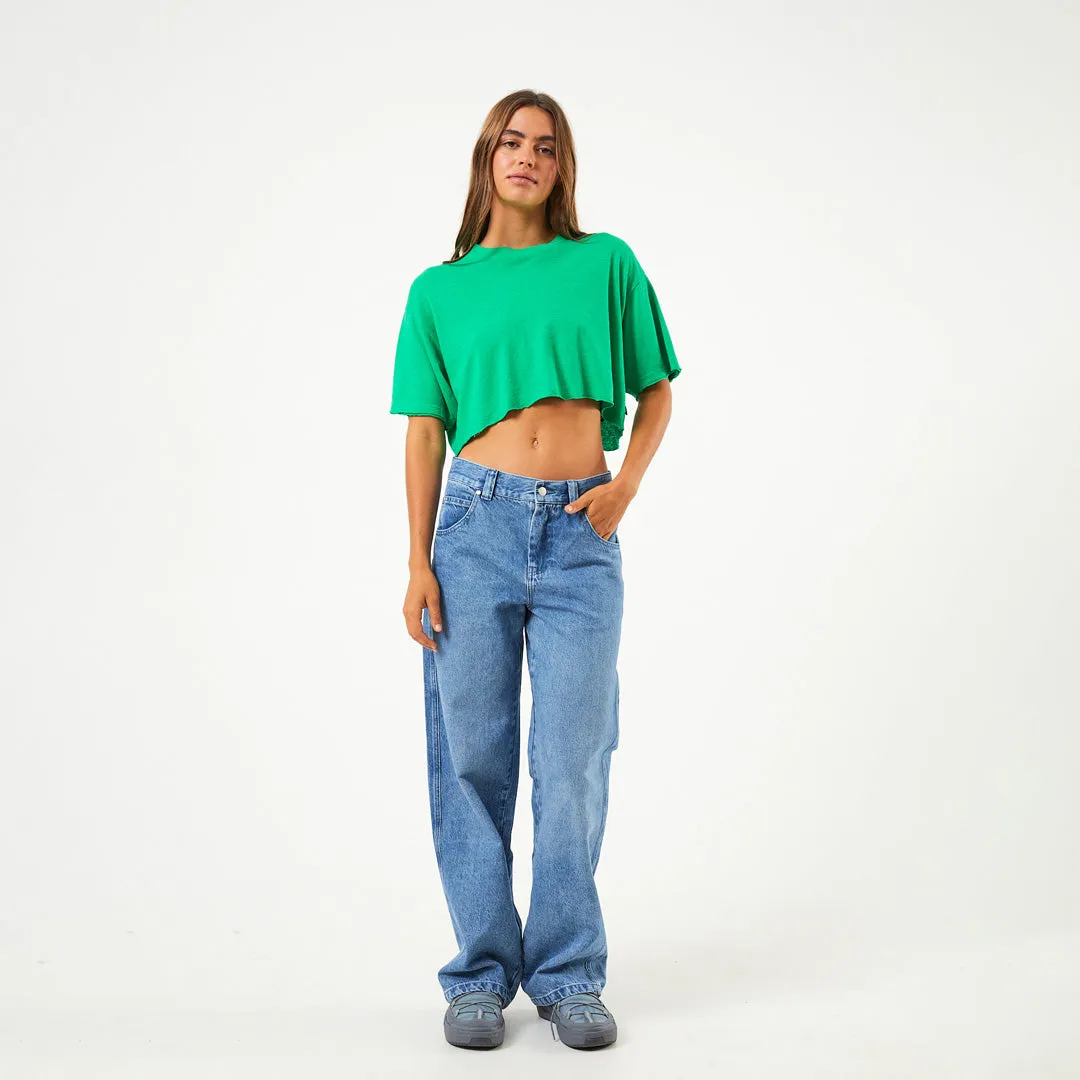 AFENDS Womens Slay Cropped - Oversized Tee - Forest