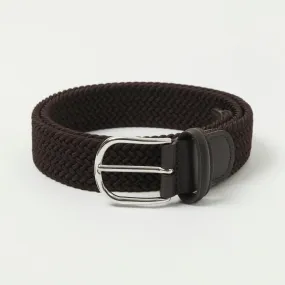 Anderson's 3.5cm Leather-Trimmed Elastic Woven Belt - Chocolate