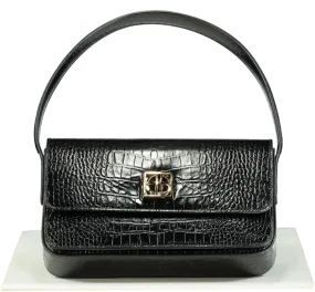 Anine Bing Black/Gold logo Croc-Embossed Leather Ellie Handbag