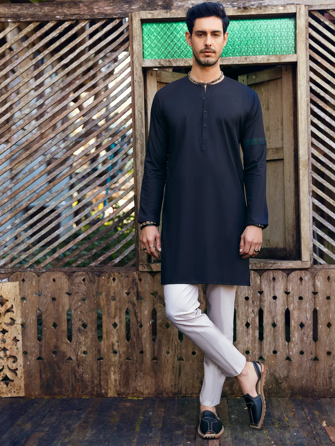 Black Cotton Kurta - AL-K-1065