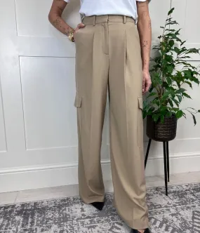 Camel Wide Leg Cargo Trousers