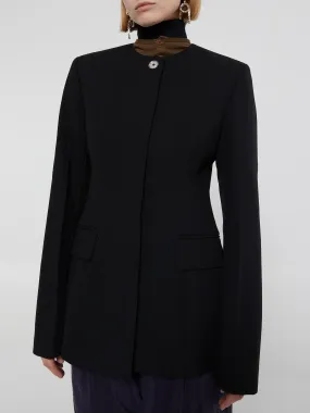 Collarless Cinched Jacket in Black