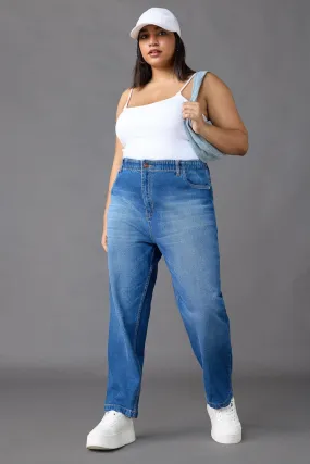 Elasticated Classic Blue Mom Jeans