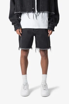 Frayed Denim Shorts - Washed Black