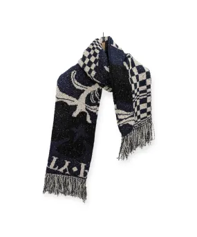 Intarsia-knit muffler "NAVY"