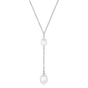 LULA PEAL LARIAT NECKLACE SILVER