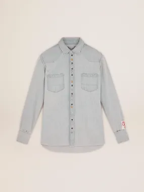 Men's bleached denim shirt with hammered studs