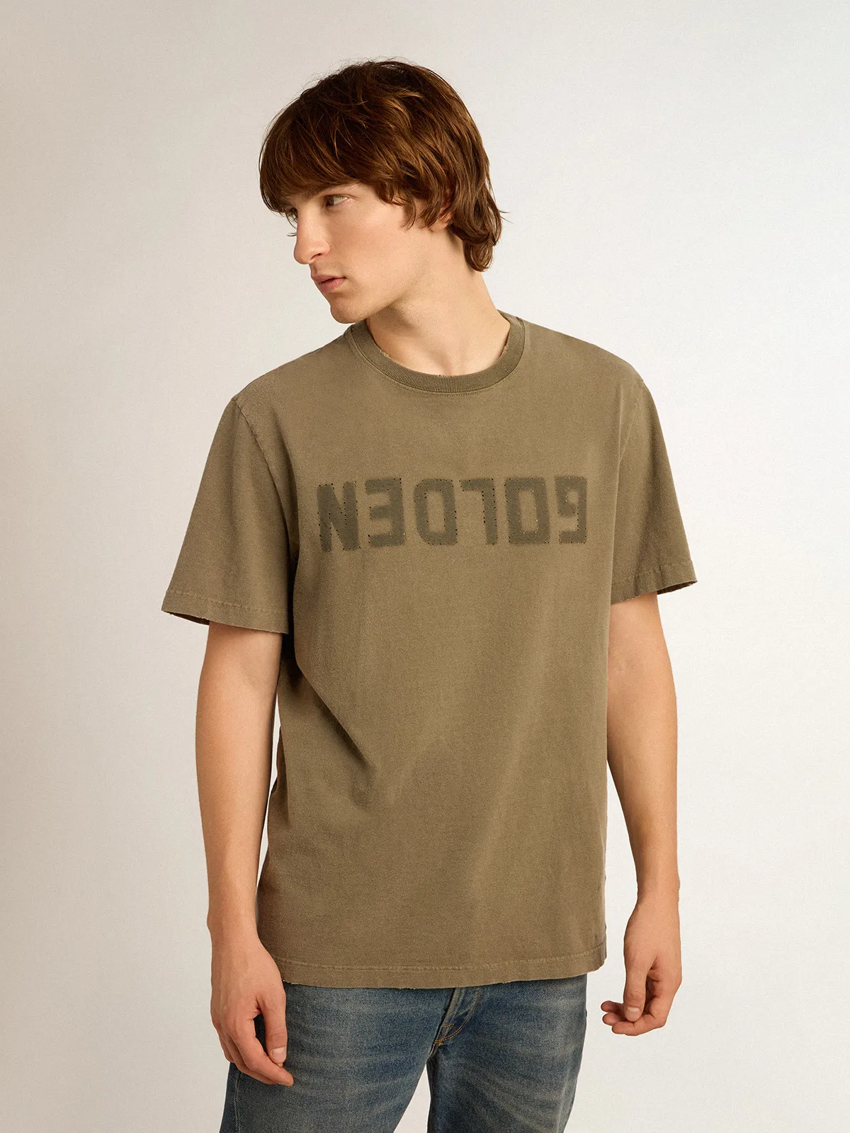 Men's olive green T-shirt with Golden lettering