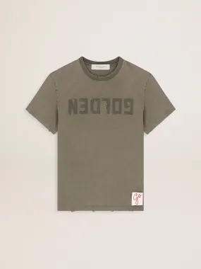 Men's olive green T-shirt with Golden lettering