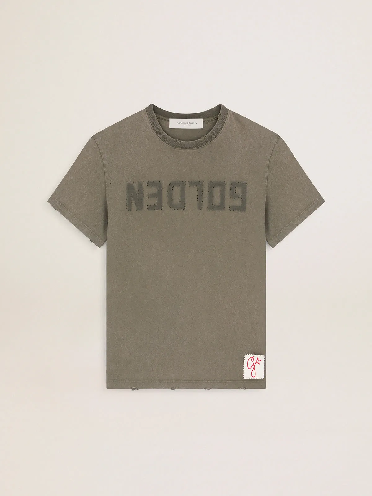 Men's olive green T-shirt with Golden lettering