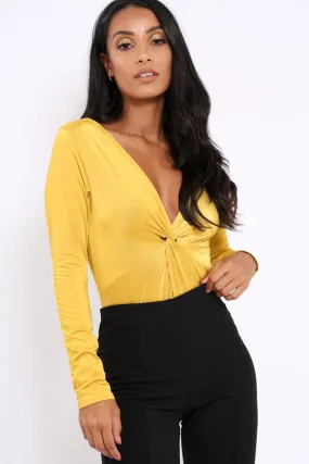 Mustard Slinky Twist Front Bodysuit - Gretchen