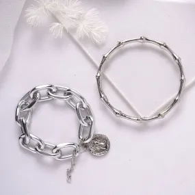 Nadia Silver Chain Link Set of 2 Bracelet