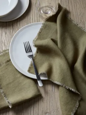 Set of 2 Moss Green Linen Napkins