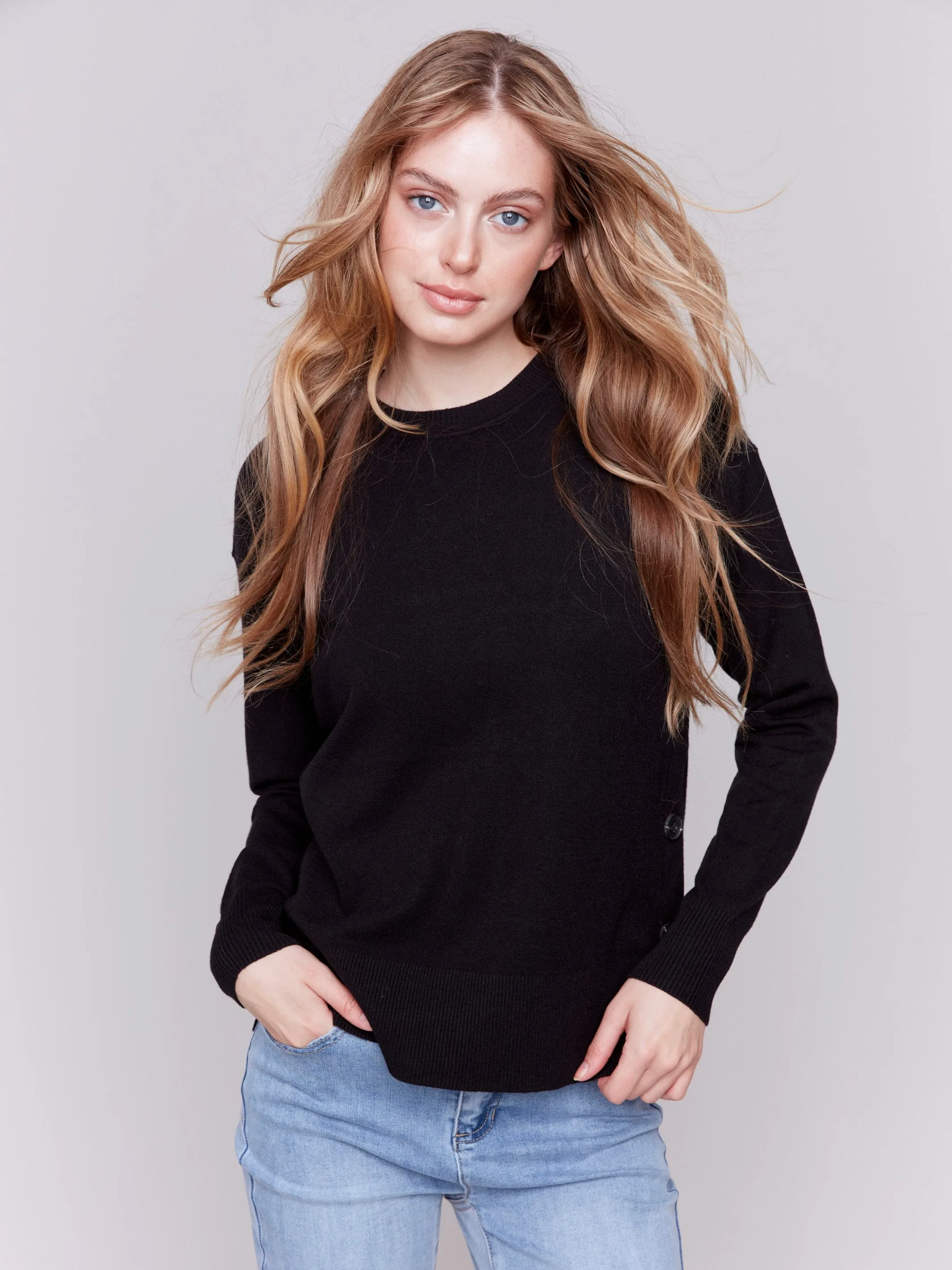 Sweater with Side Buttons - Black